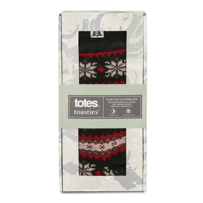 totes toasties® Mens Sherpa Lined Fair Isle Slipper Socks Red Fair isle Extra Image 4